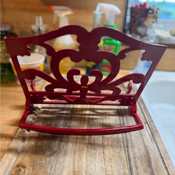 Vintage Red Cast Iron Enamel Cookbook Holder Easel Stand Decor - Picture 4 of 4